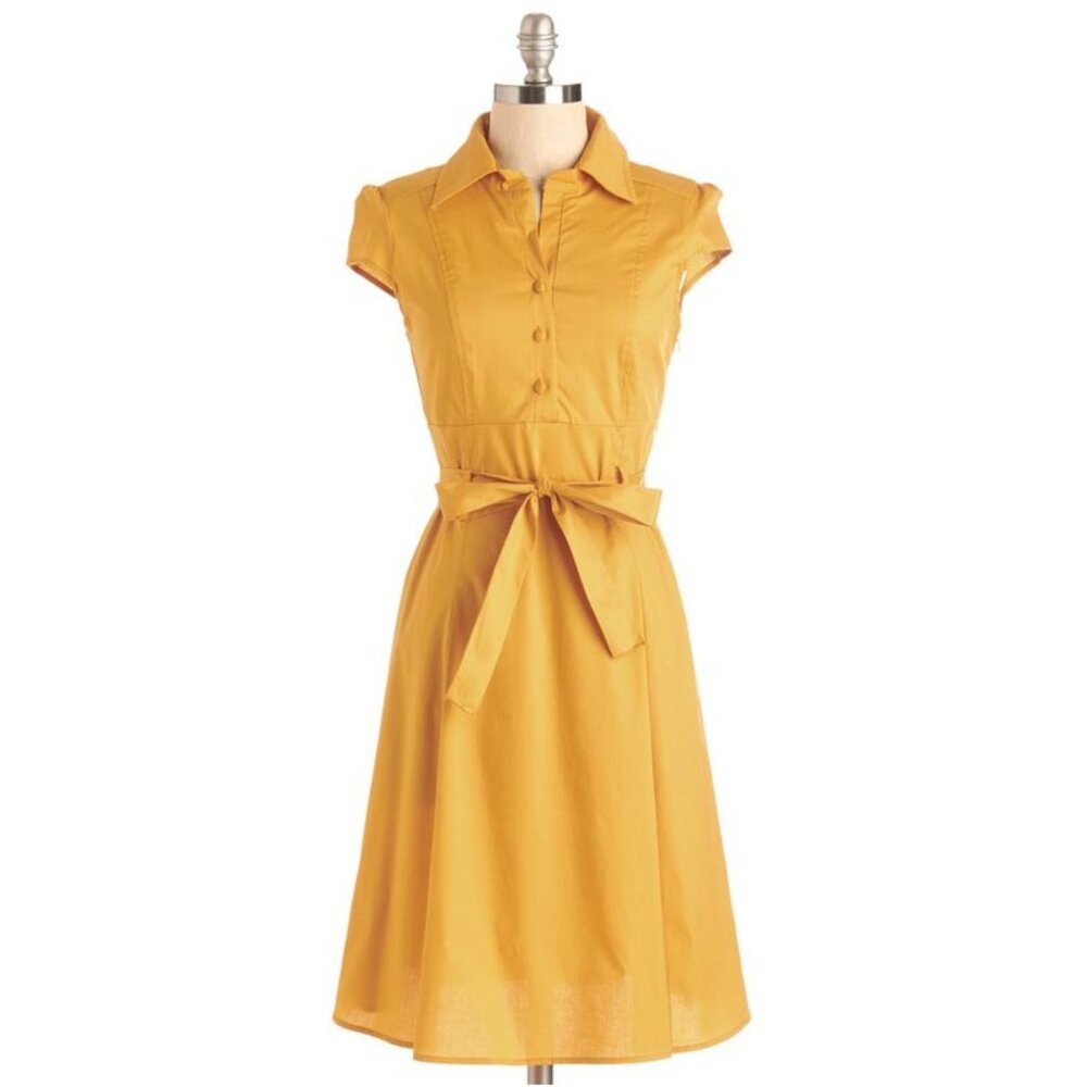 Vintage Style Petalo Golden Yellow Dress - Small